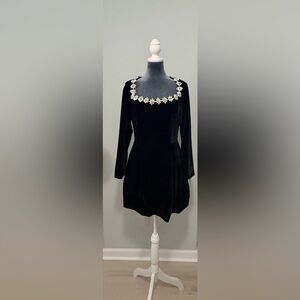 Elegant Black Dress with Floral Rhinestone Accents